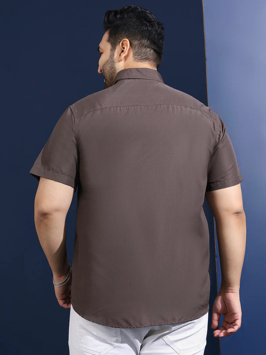 Men Plus Size Ethan-Grey Grey Solid Shirt - bigbanana