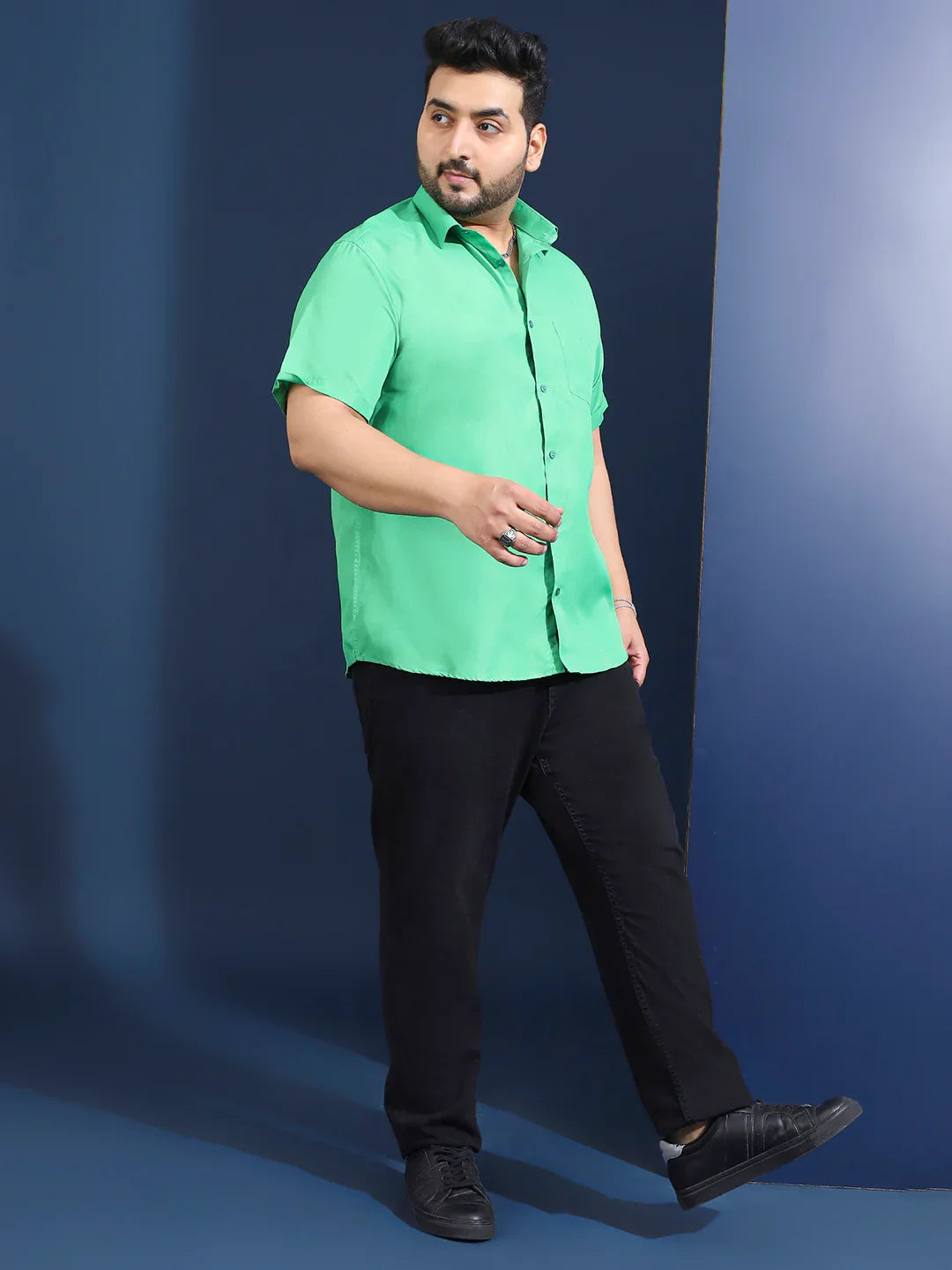 Men Plus Size Ethan-Light Green Light Green Solid Shirt - bigbanana