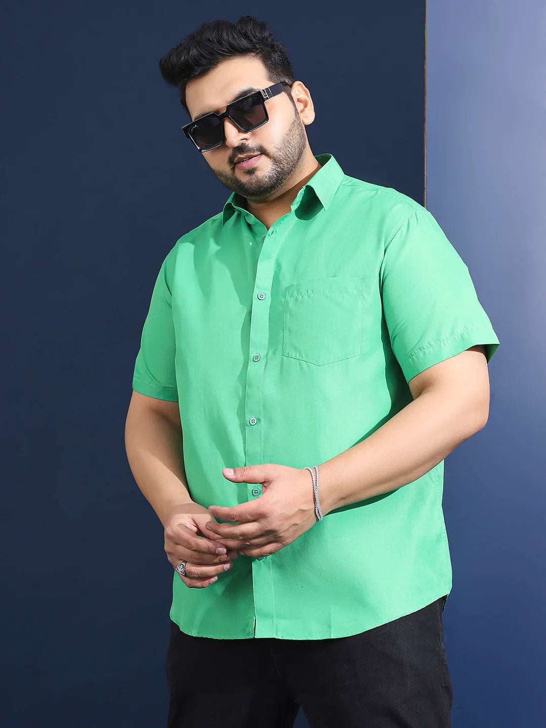 Men Plus Size Ethan-Light Green Light Green Solid Shirt - bigbanana