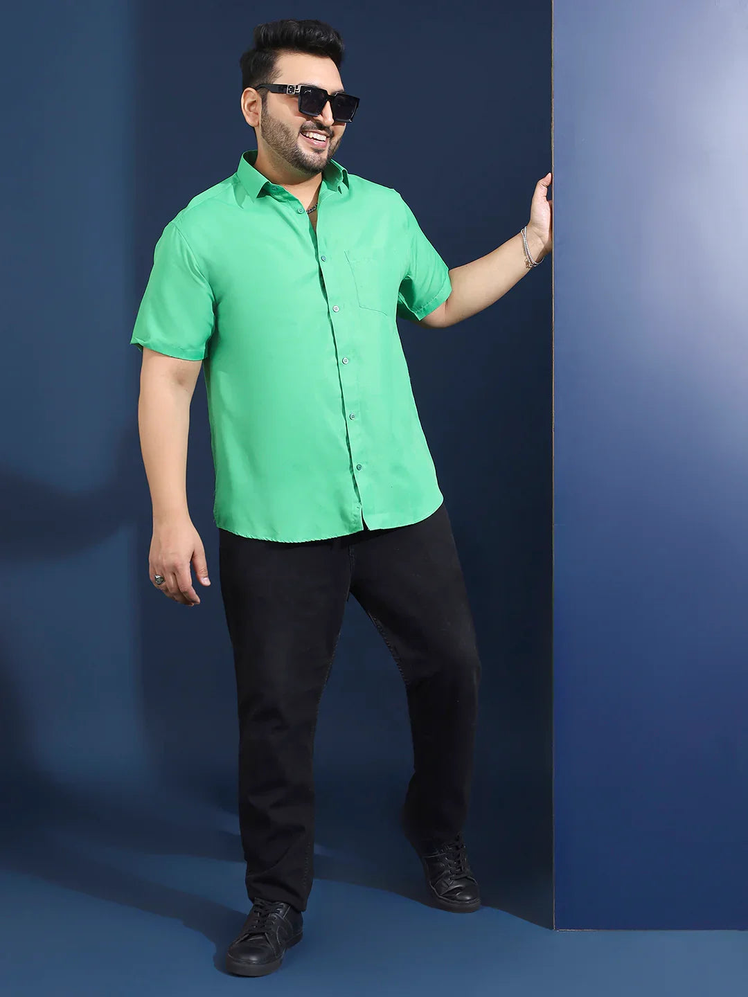 Men Plus Size Ethan-Light Green Light Green Solid Shirt - bigbanana