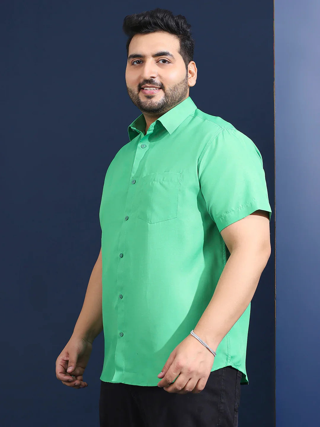 Men Plus Size Ethan-Light Green Light Green Solid Shirt - bigbanana