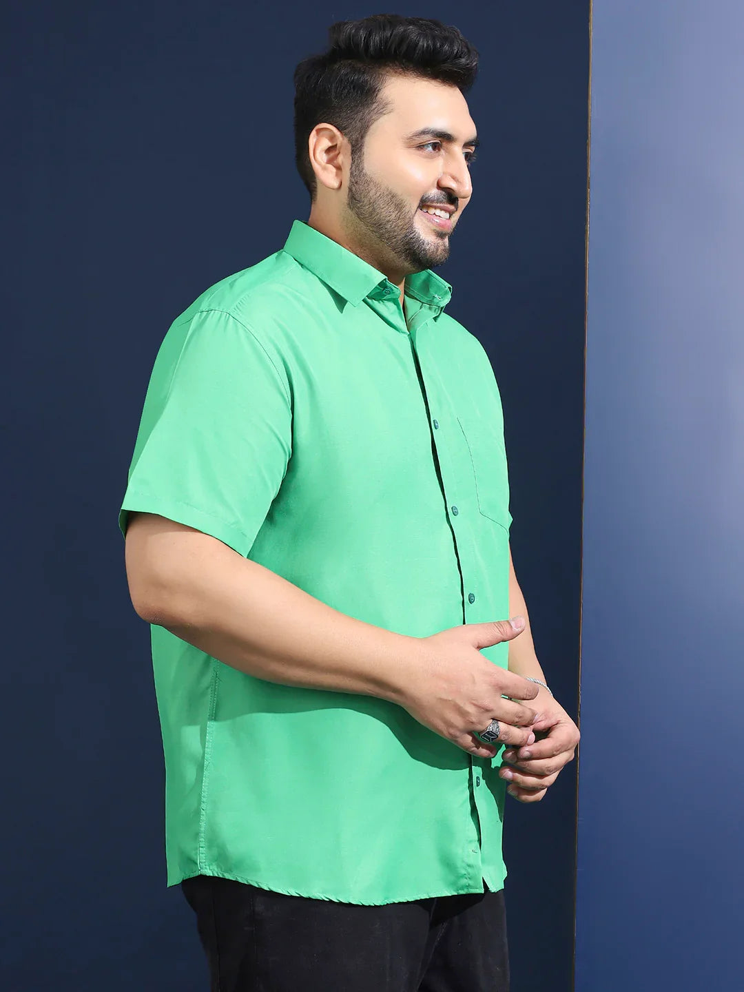 Men Plus Size Ethan-Light Green Light Green Solid Shirt - bigbanana