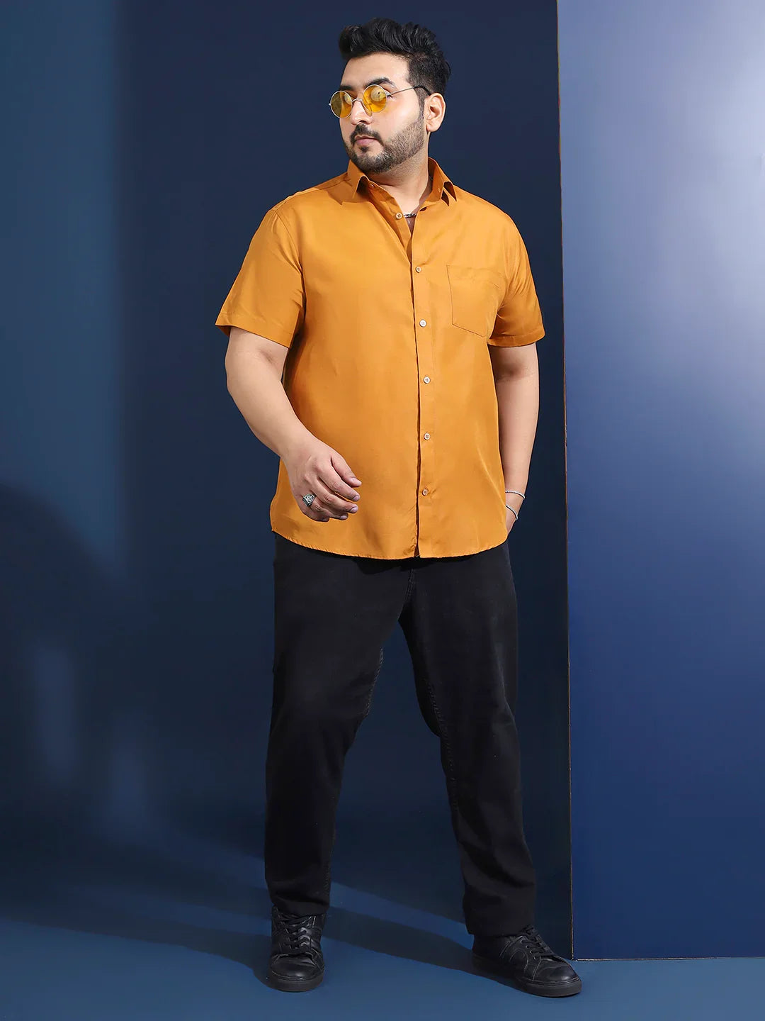 Men Plus Size Ethan-Musatrd Mustard Solid Shirt - bigbanana