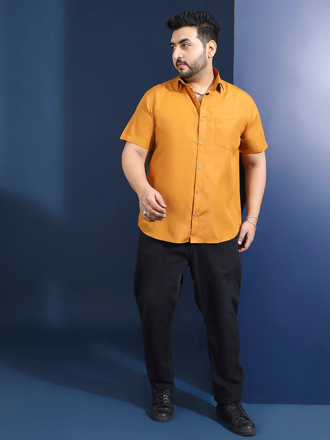 Men Plus Size Ethan-Musatrd Mustard Solid Shirt - bigbanana
