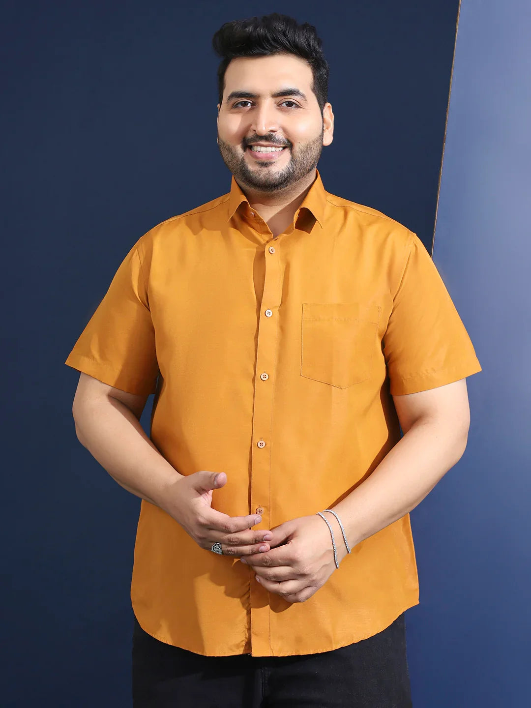 Men Plus Size Ethan-Musatrd Mustard Solid Shirt - bigbanana