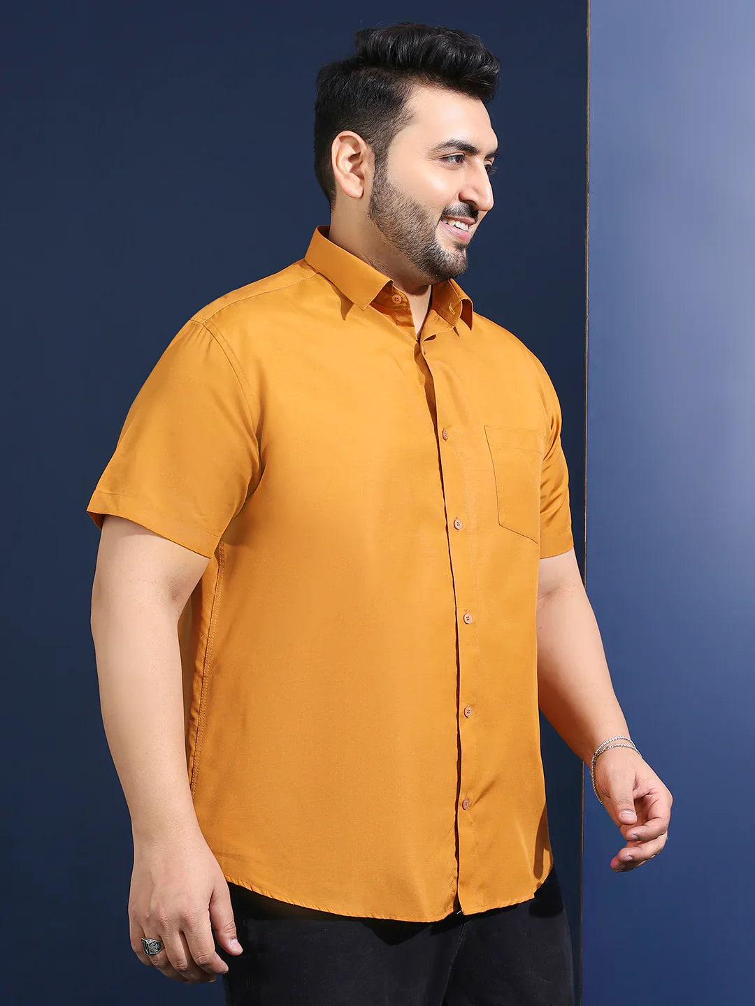 Men Plus Size Ethan-Musatrd Mustard Solid Shirt - bigbanana