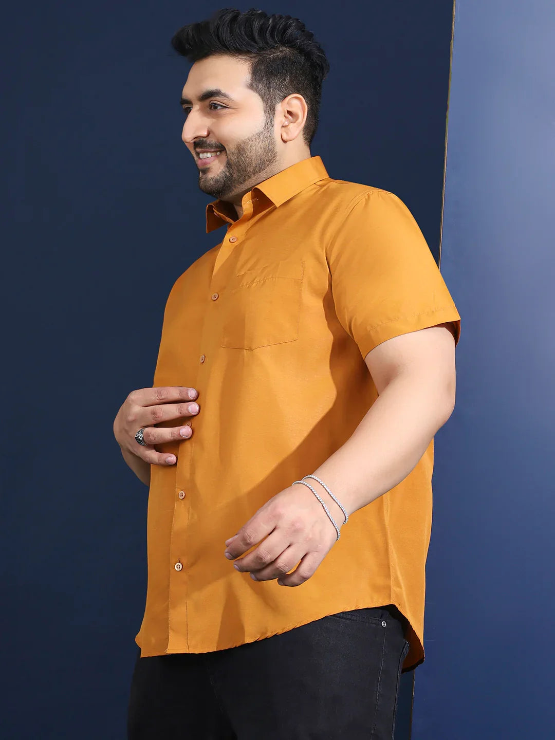 Men Plus Size Ethan-Musatrd Mustard Solid Shirt - bigbanana