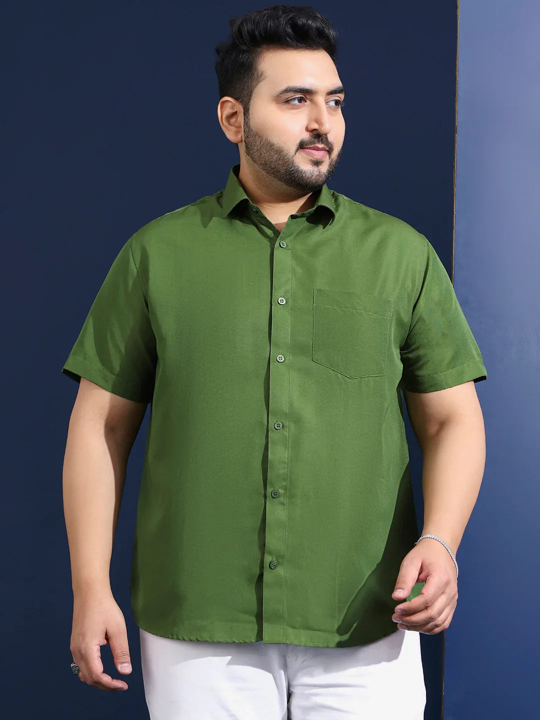 Men Plus Size Ethan-Olive Olive Solid Shirt - bigbanana