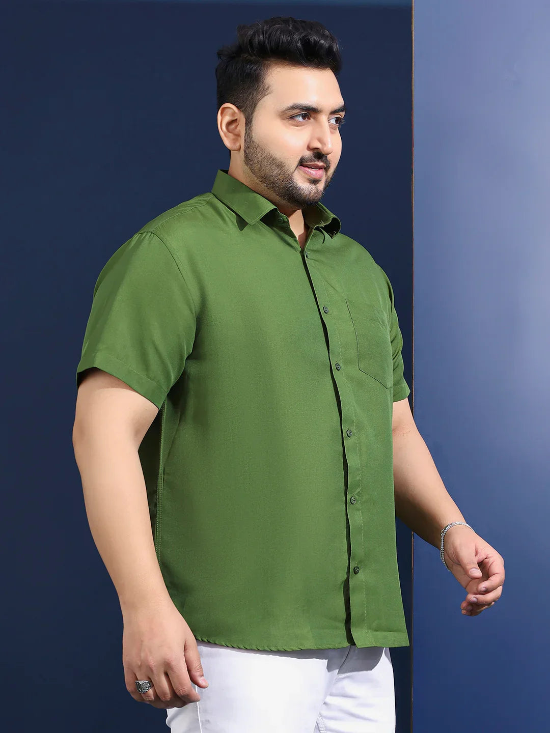 Men Plus Size Ethan-Olive Olive Solid Shirt - bigbanana