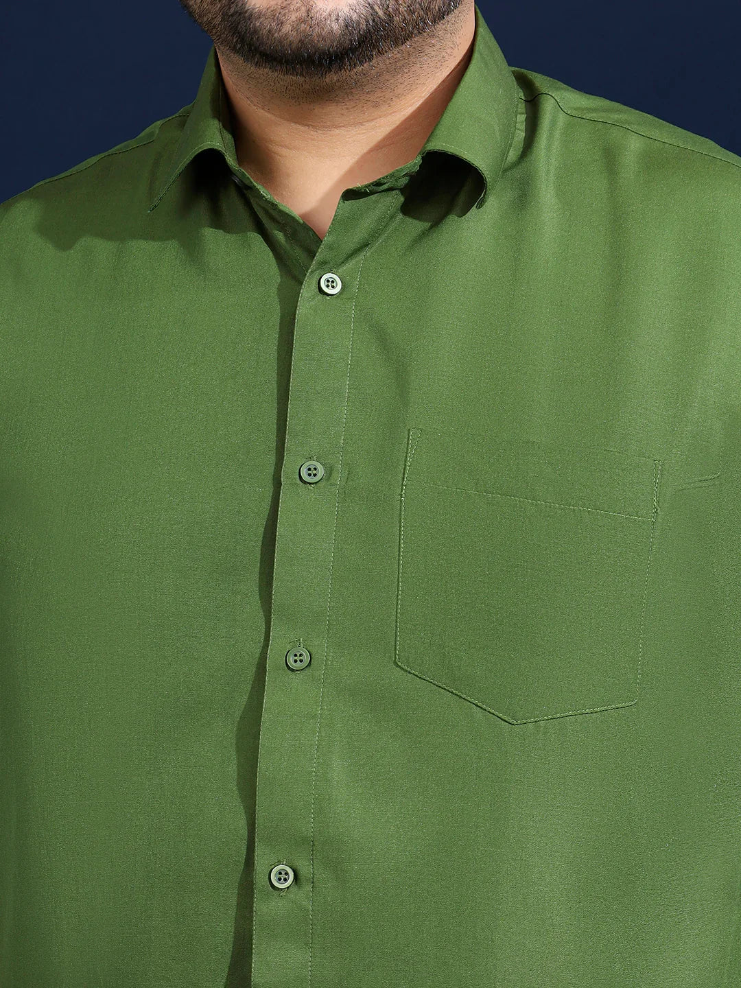 Men Plus Size Ethan-Olive Olive Solid Shirt - bigbanana
