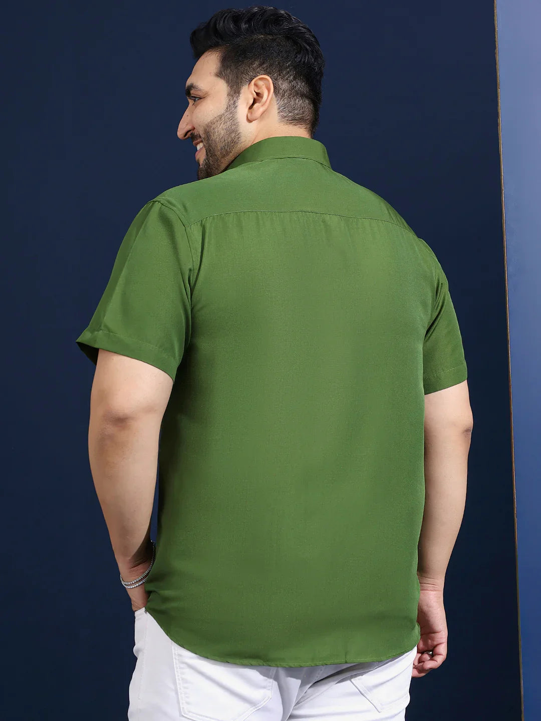 Men Plus Size Ethan-Olive Olive Solid Shirt - bigbanana