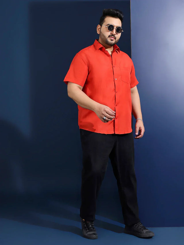 Men Plus Size Ethan-Orange Orange Solid Shirt - bigbanana