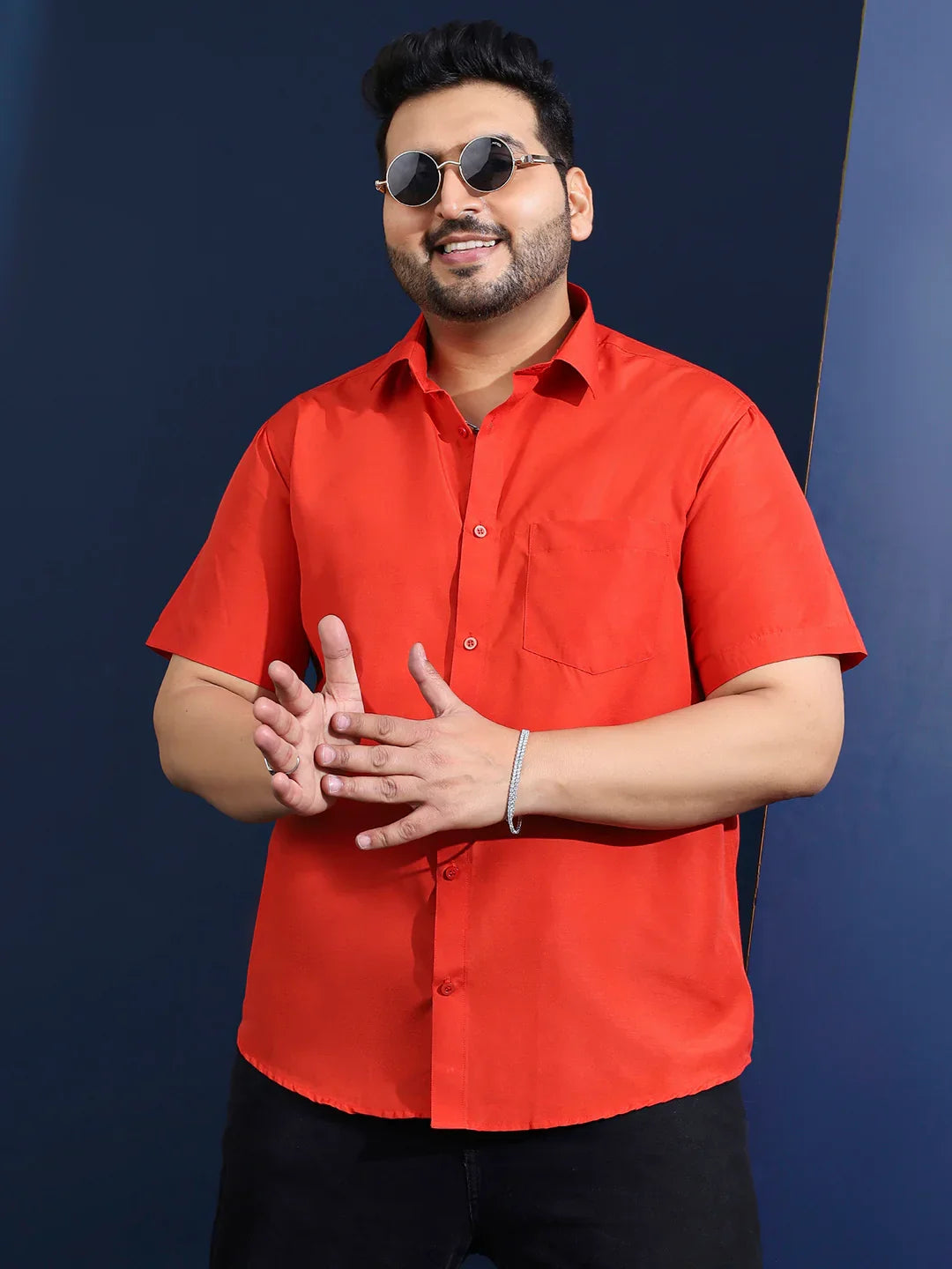 Men Plus Size Ethan-Orange Orange Solid Shirt - bigbanana