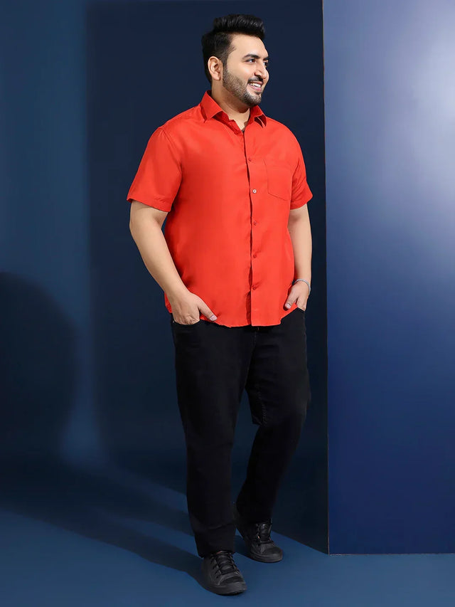 Men Plus Size Ethan-Orange Orange Solid Shirt - bigbanana