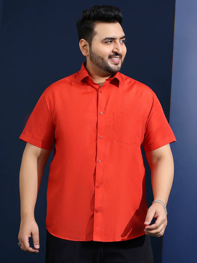 Men Plus Size Ethan-Orange Orange Solid Shirt - bigbanana