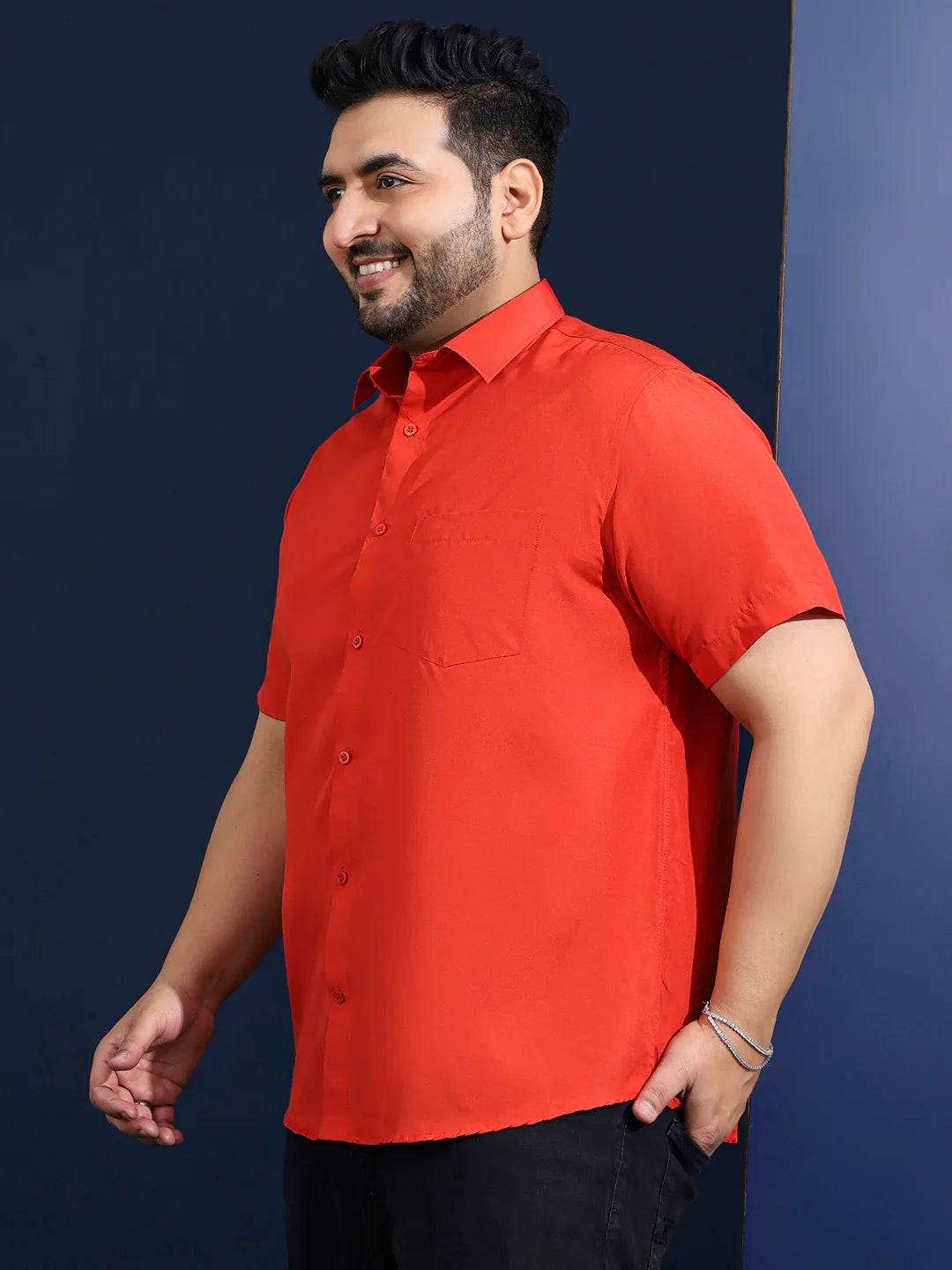 Men Plus Size Ethan-Orange Orange Solid Shirt - bigbanana