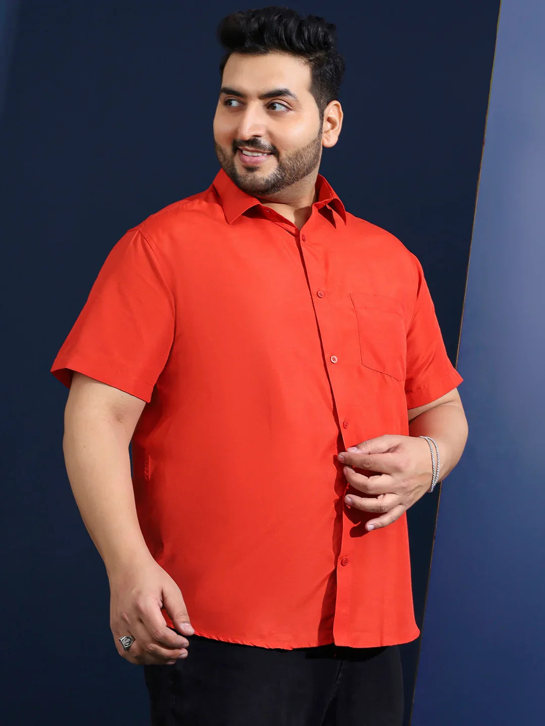 Men Plus Size Ethan-Orange Orange Solid Shirt - bigbanana