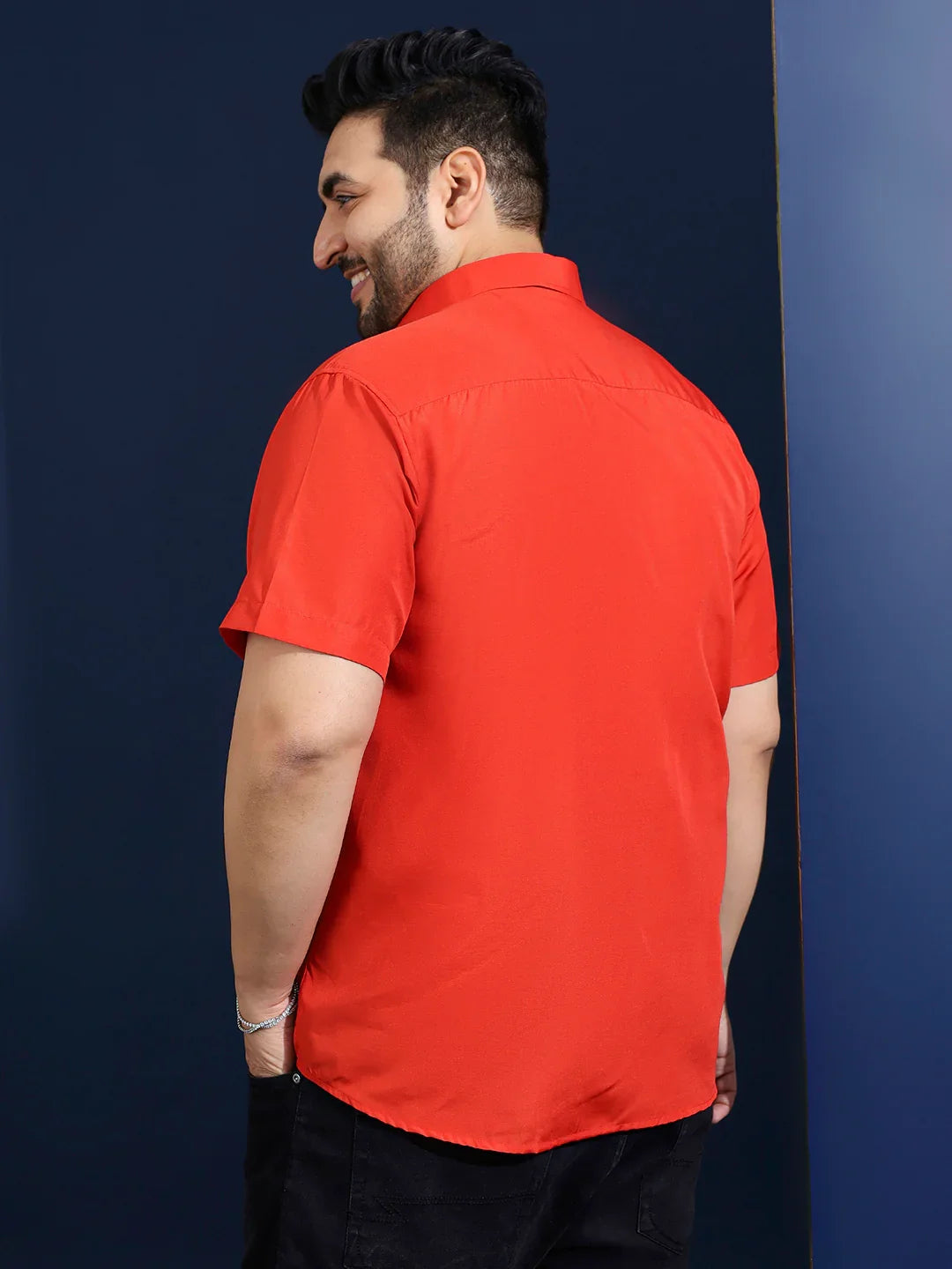 Men Plus Size Ethan-Orange Orange Solid Shirt - bigbanana