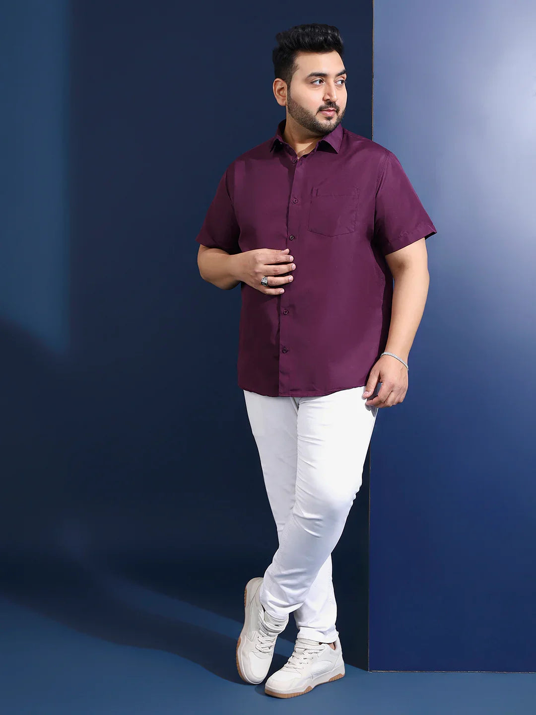 Men Plus Size Ethan-Purple Purple Solid Shirt - bigbanana