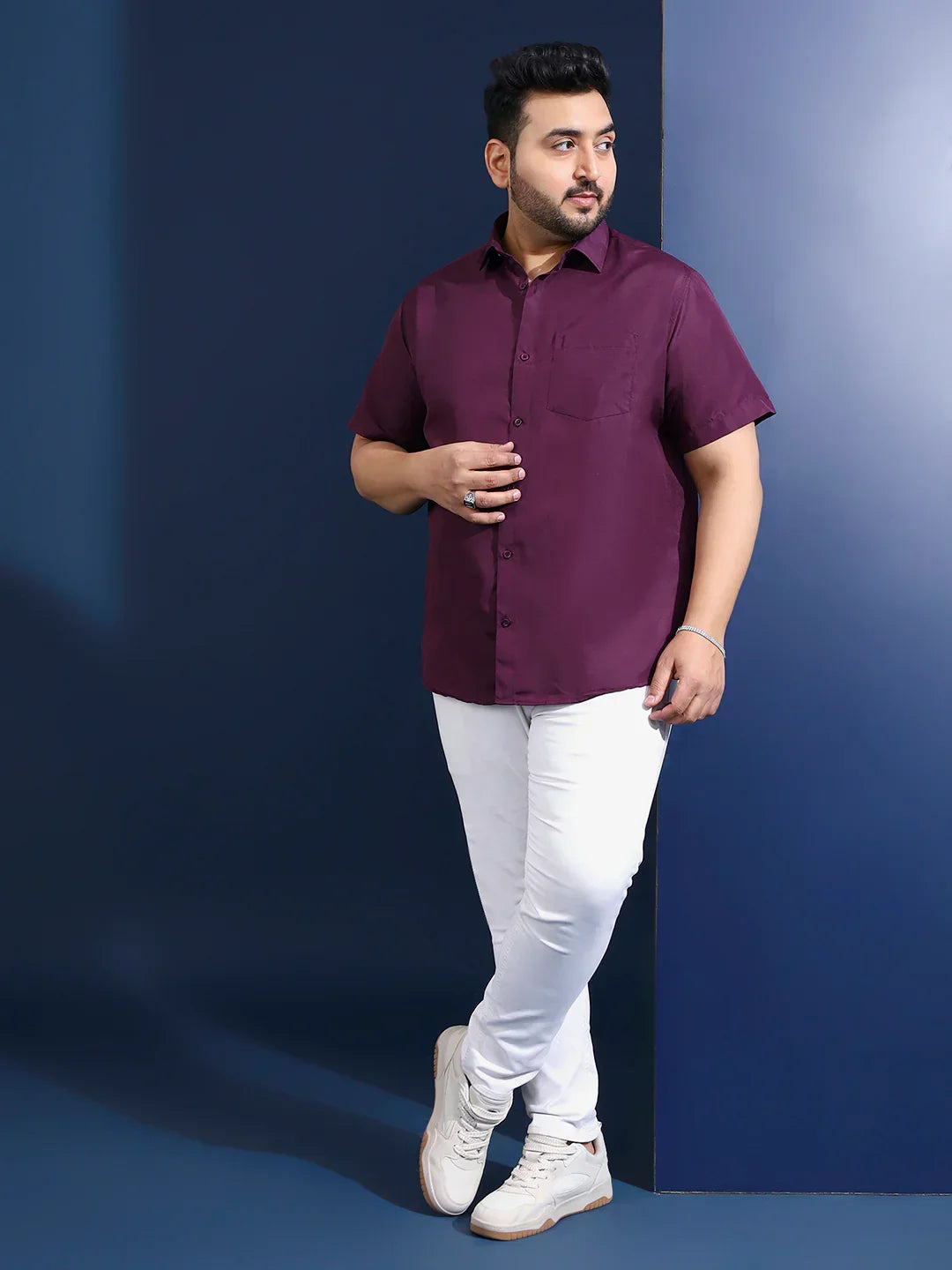 Men Plus Size Ethan-Purple Purple Solid Shirt - bigbanana
