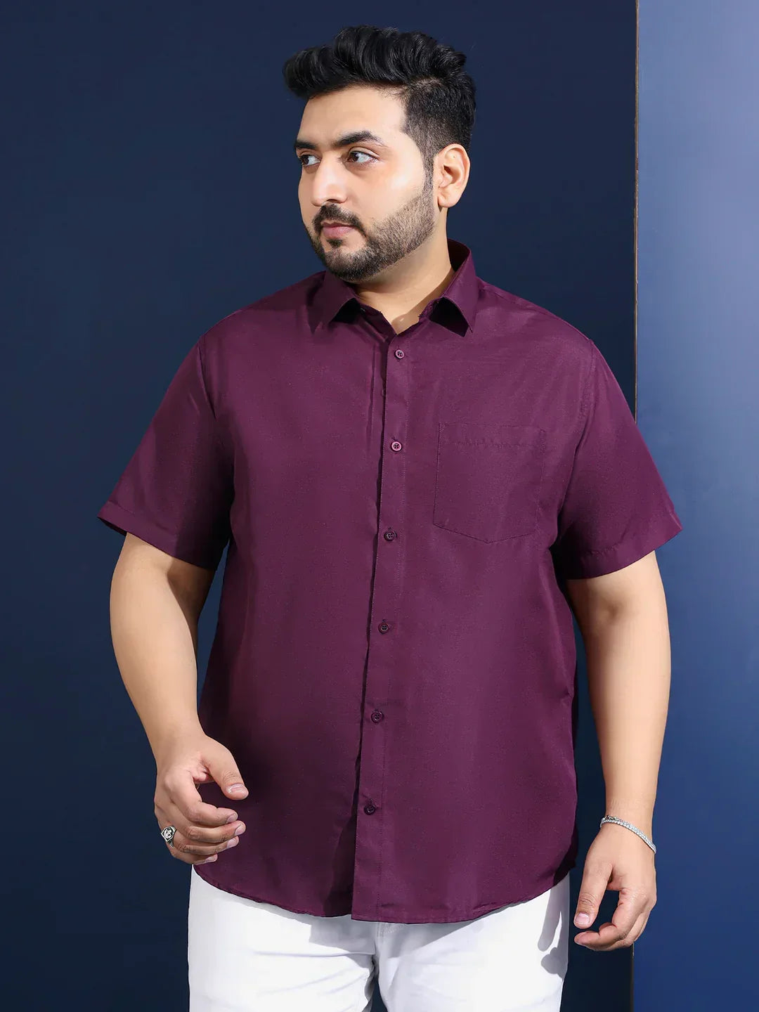 Men Plus Size Ethan-Purple Purple Solid Shirt - bigbanana
