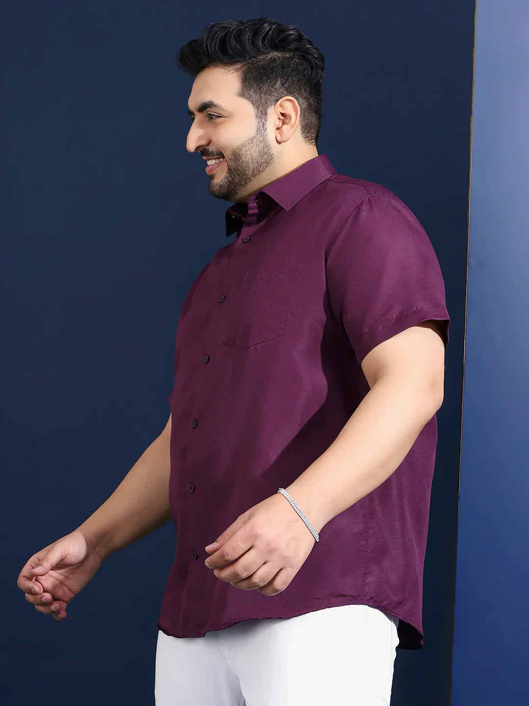 Men Plus Size Ethan-Purple Purple Solid Shirt - bigbanana