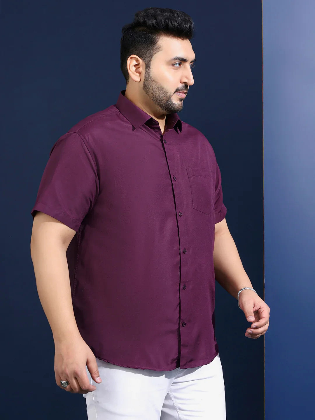 Men Plus Size Ethan-Purple Purple Solid Shirt - bigbanana
