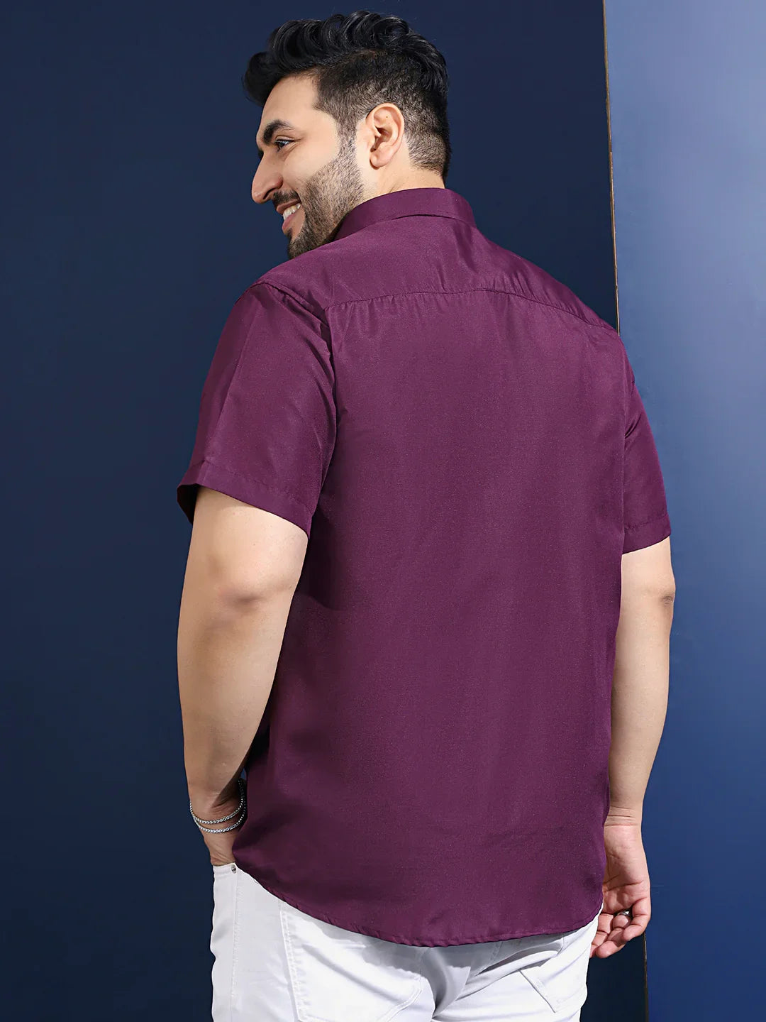 Men Plus Size Ethan-Purple Purple Solid Shirt - bigbanana