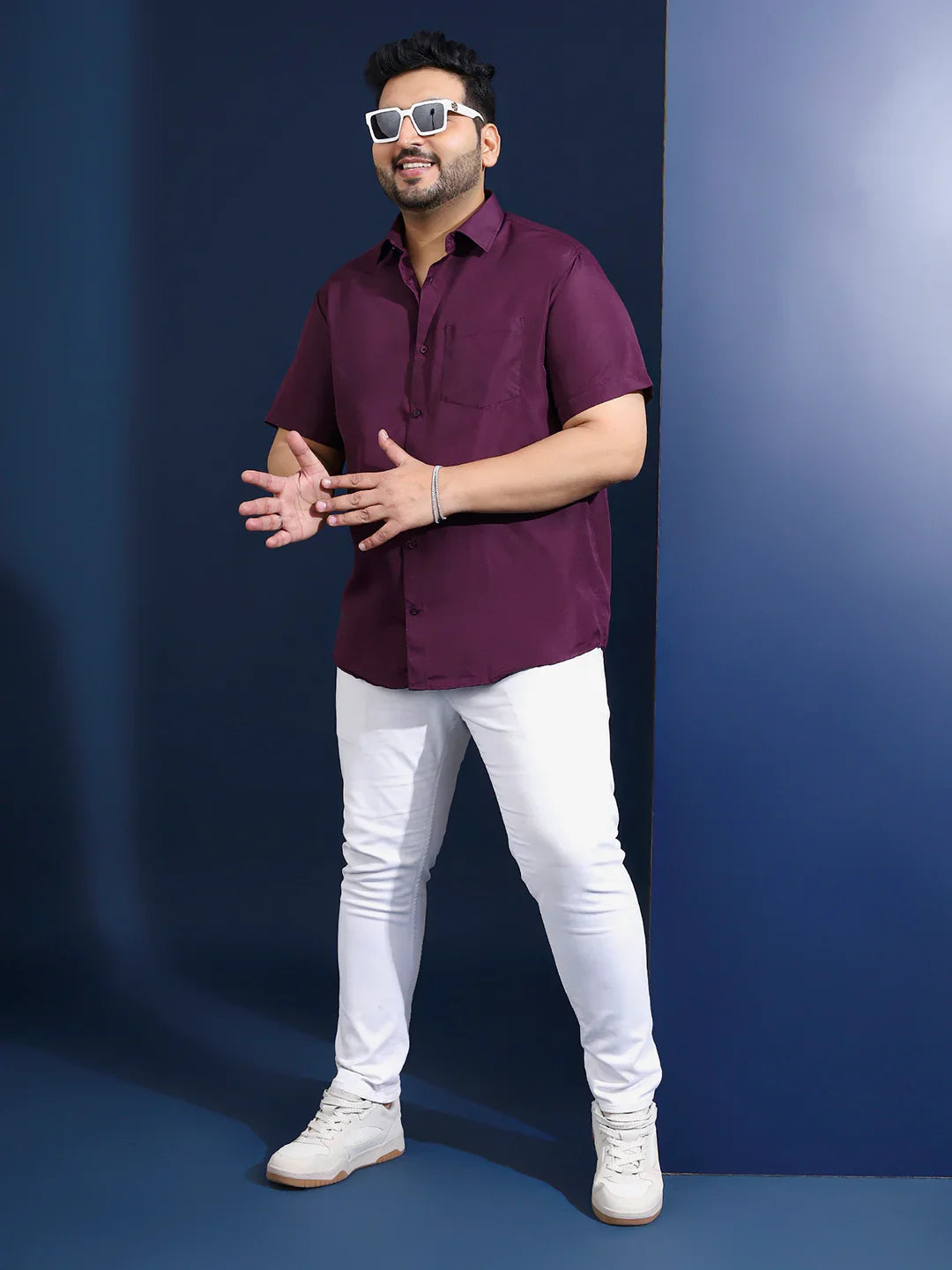 Men Plus Size Ethan-Purple Purple Solid Shirt - bigbanana