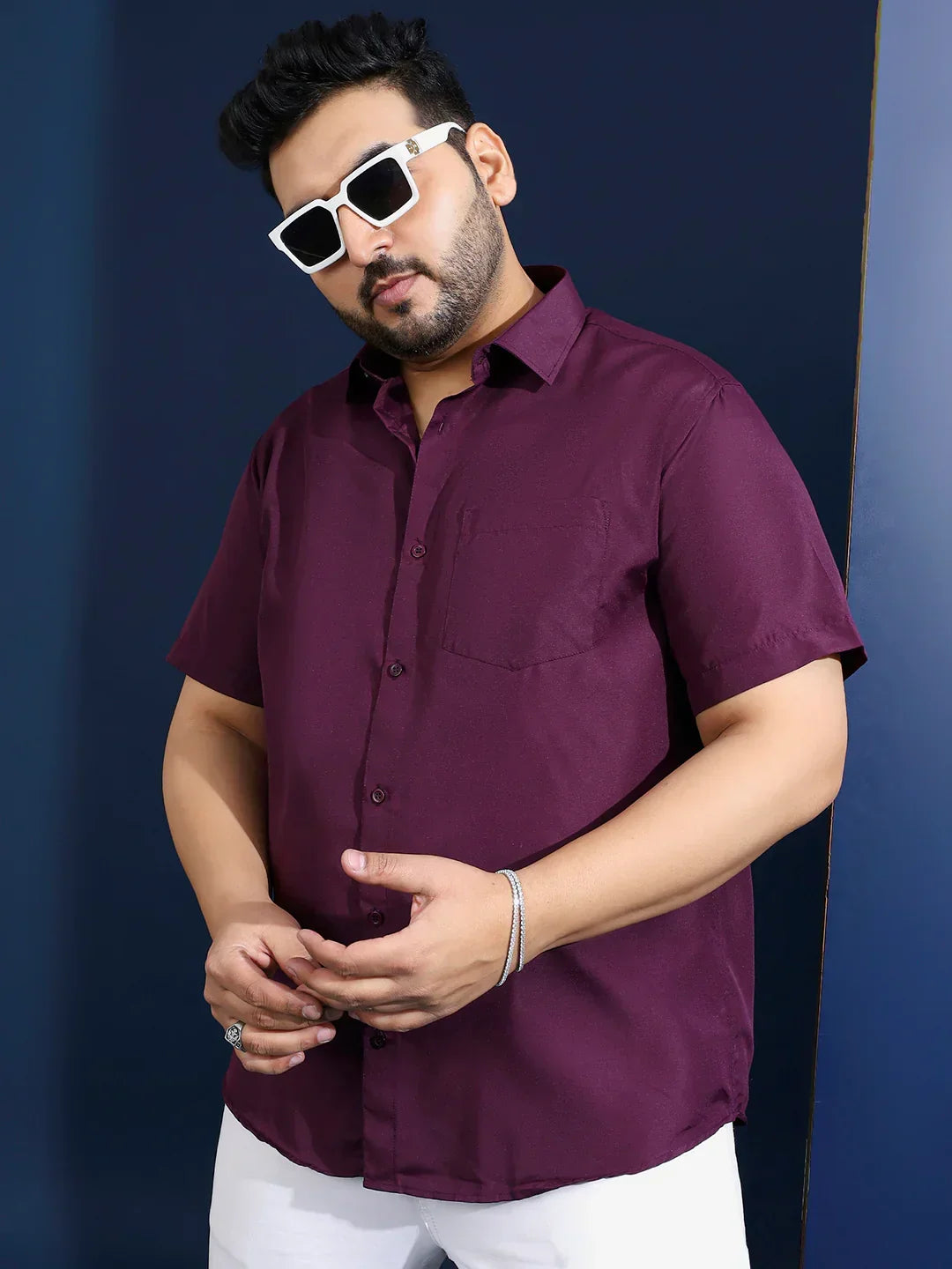 Men Plus Size Ethan-Purple Purple Solid Shirt - bigbanana