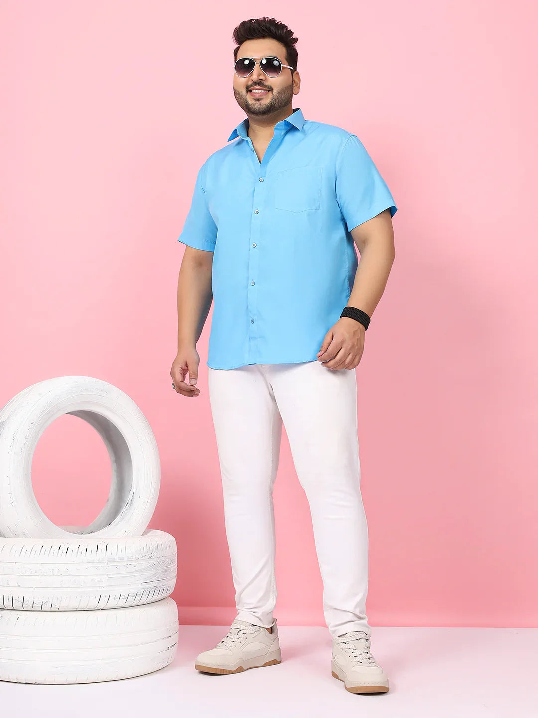 Men Plus Size Ethan-Sky Blue Sky Blue Solid Shirt - bigbanana