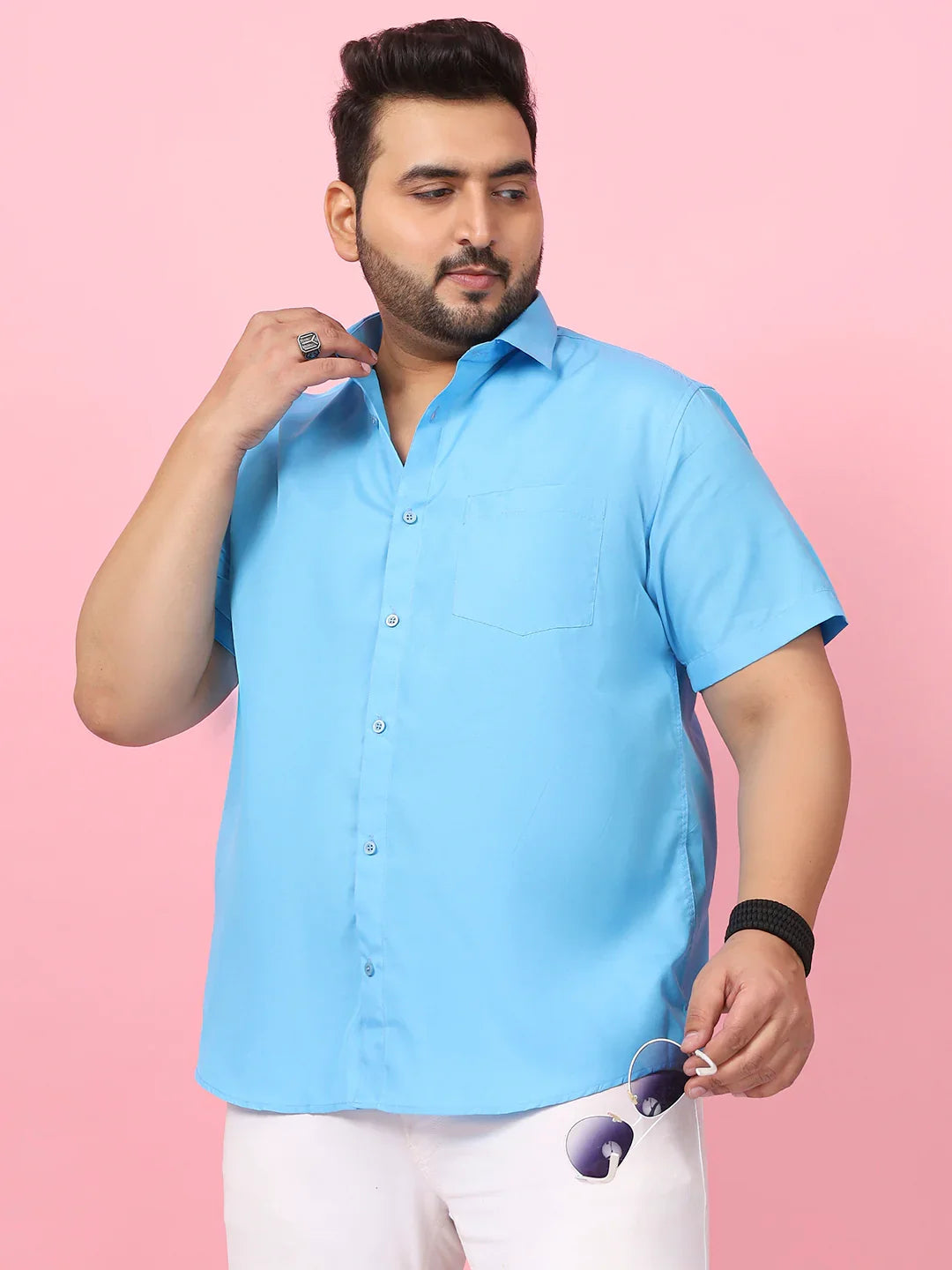 Men Plus Size Ethan-Sky Blue Sky Blue Solid Shirt - bigbanana