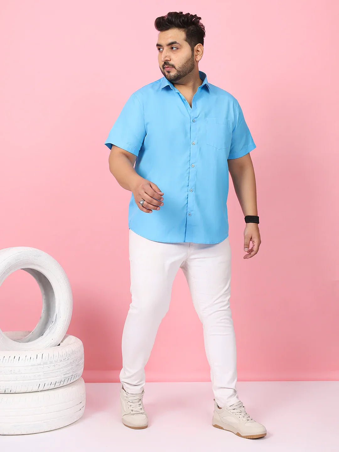 Men Plus Size Ethan-Sky Blue Sky Blue Solid Shirt - bigbanana