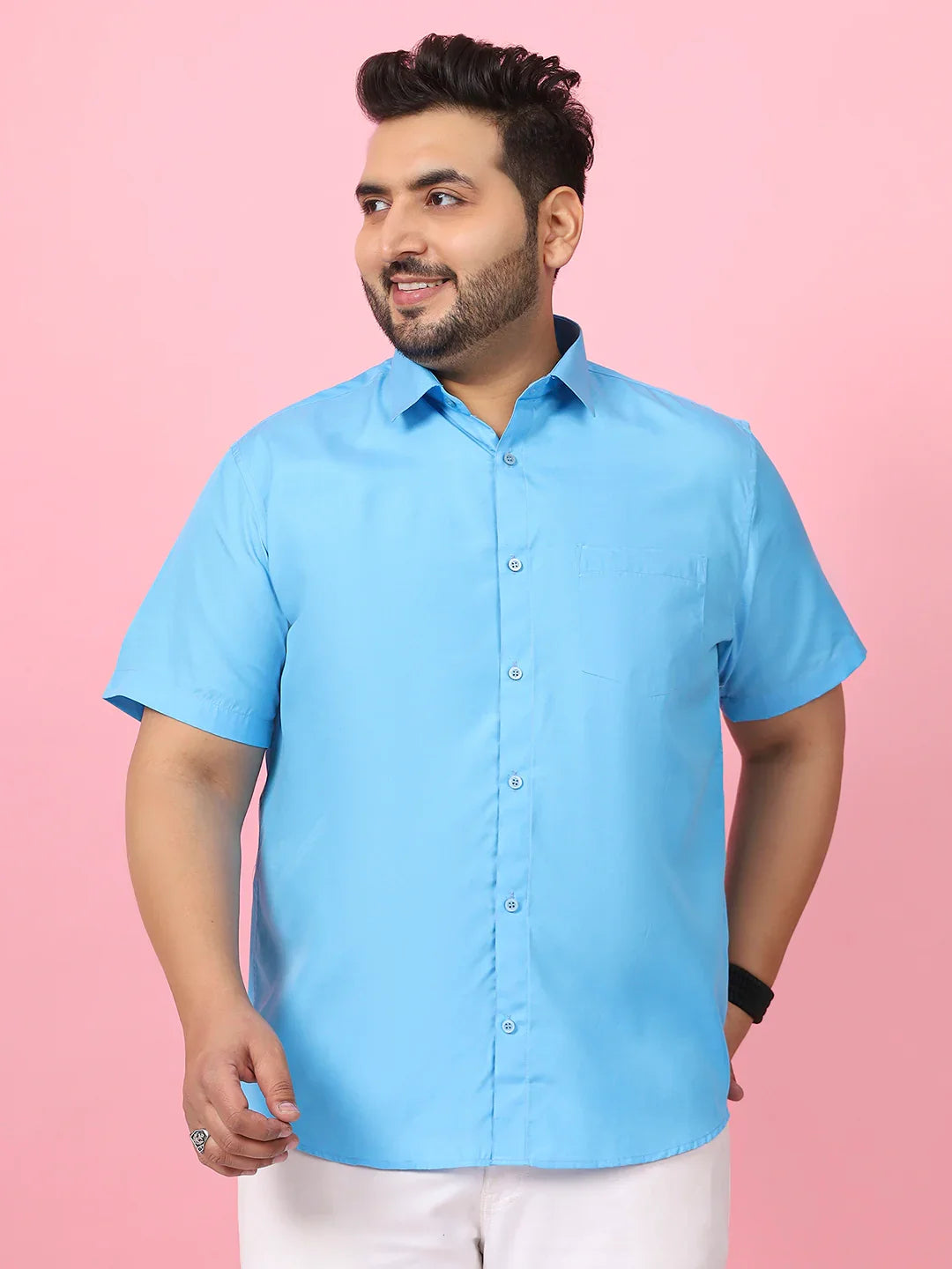 Men Plus Size Ethan-Sky Blue Sky Blue Solid Shirt - bigbanana
