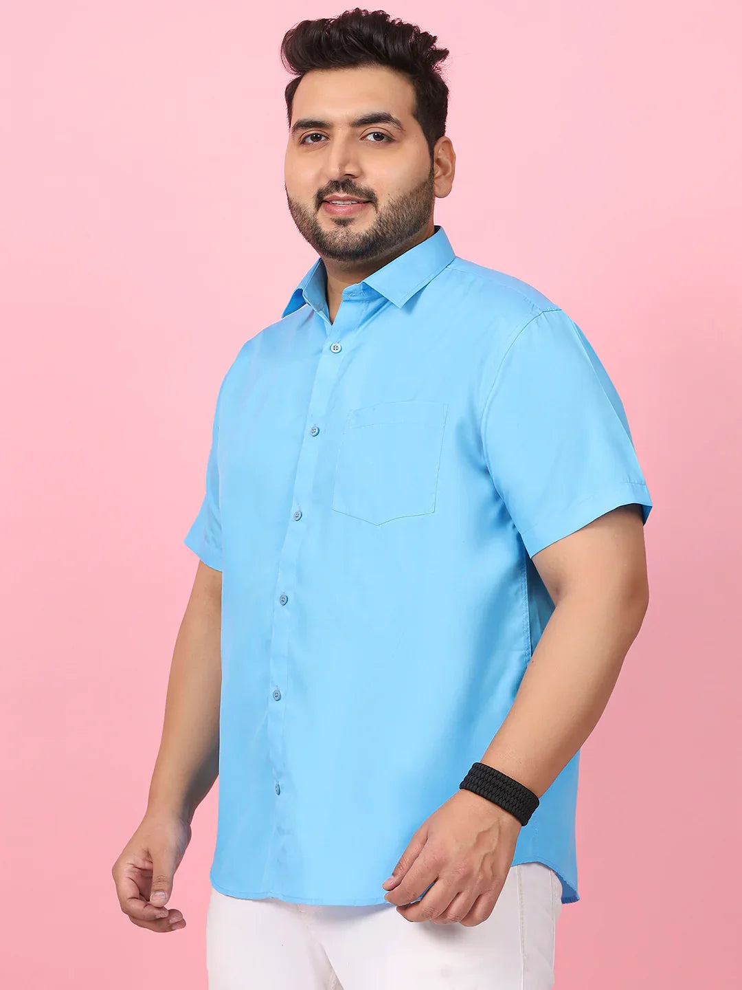 Men Plus Size Ethan-Sky Blue Sky Blue Solid Shirt - bigbanana