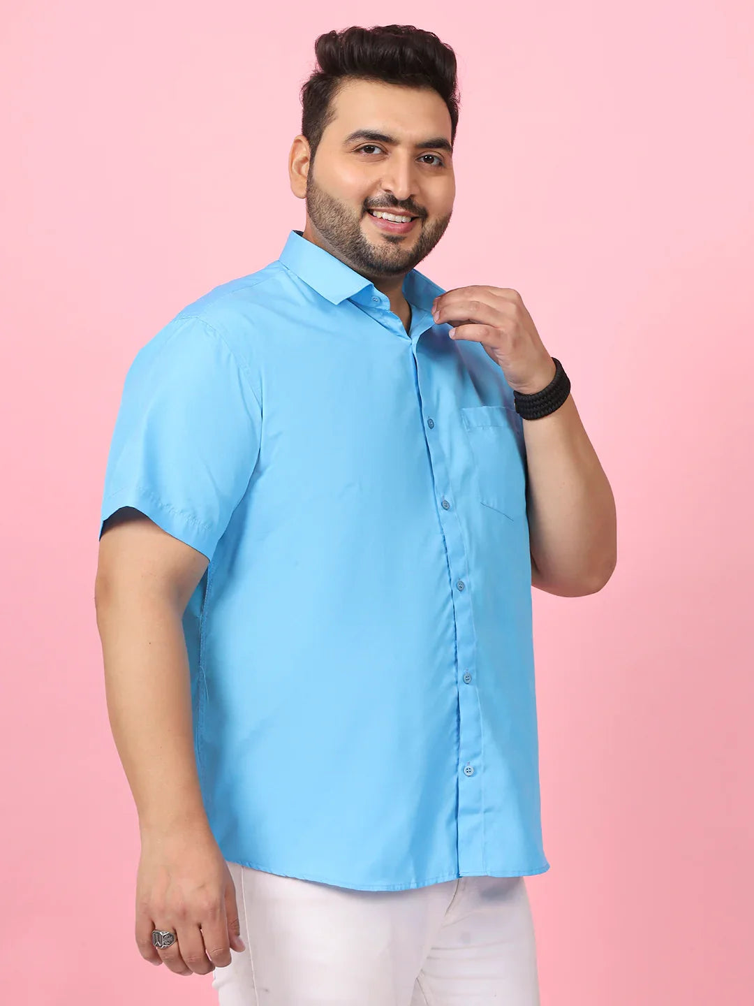 Men Plus Size Ethan-Sky Blue Sky Blue Solid Shirt - bigbanana