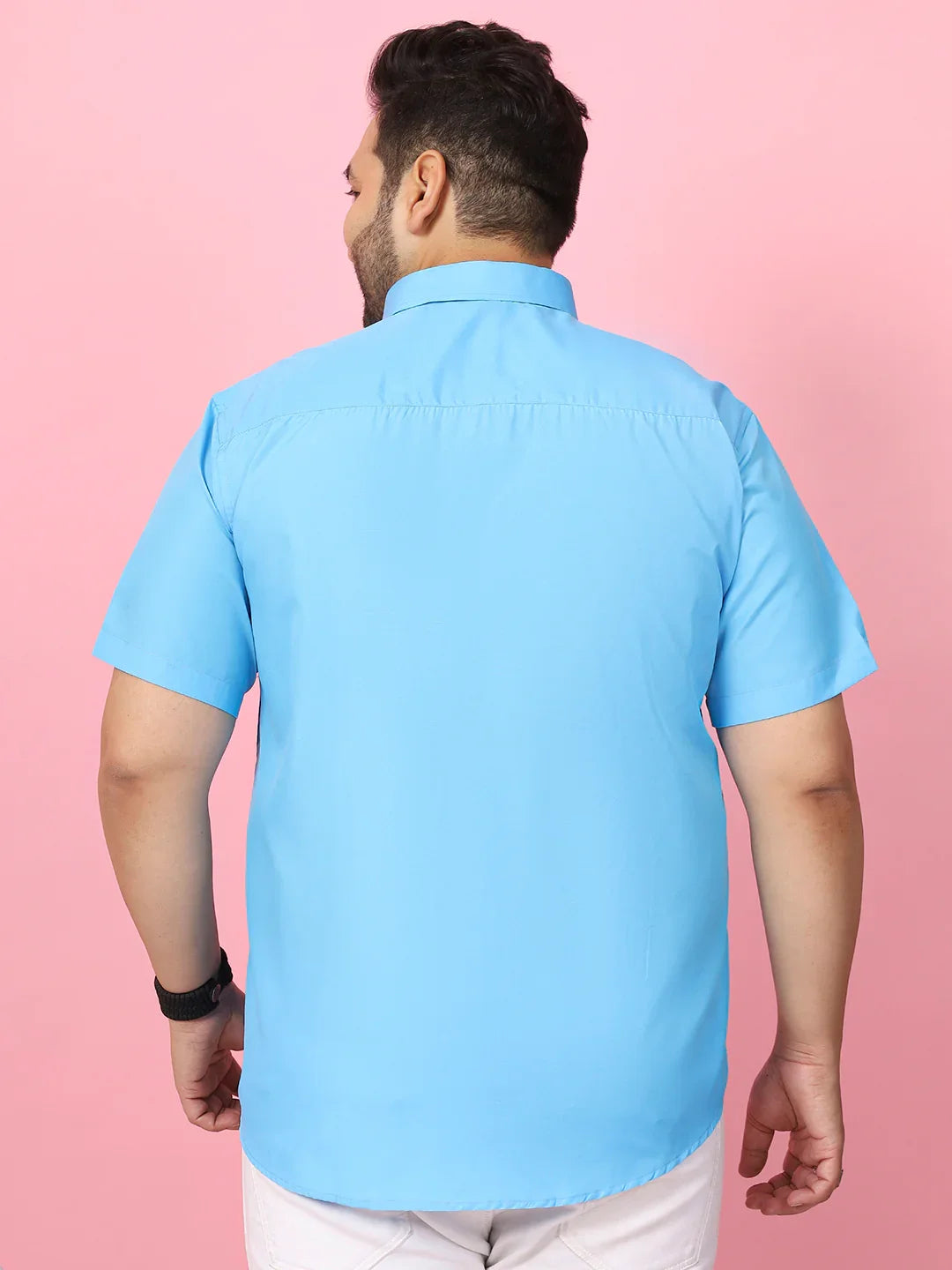 Men Plus Size Ethan-Sky Blue Sky Blue Solid Shirt - bigbanana