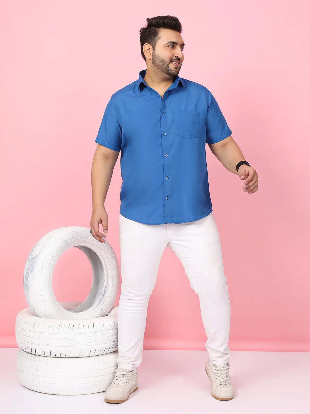 Men Plus Size Ethan-Teal Teal Solid Shirt - bigbanana