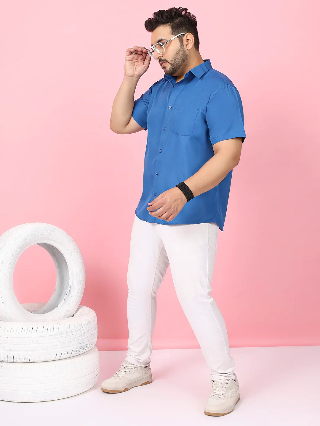 Men Plus Size Ethan-Teal Teal Solid Shirt - bigbanana