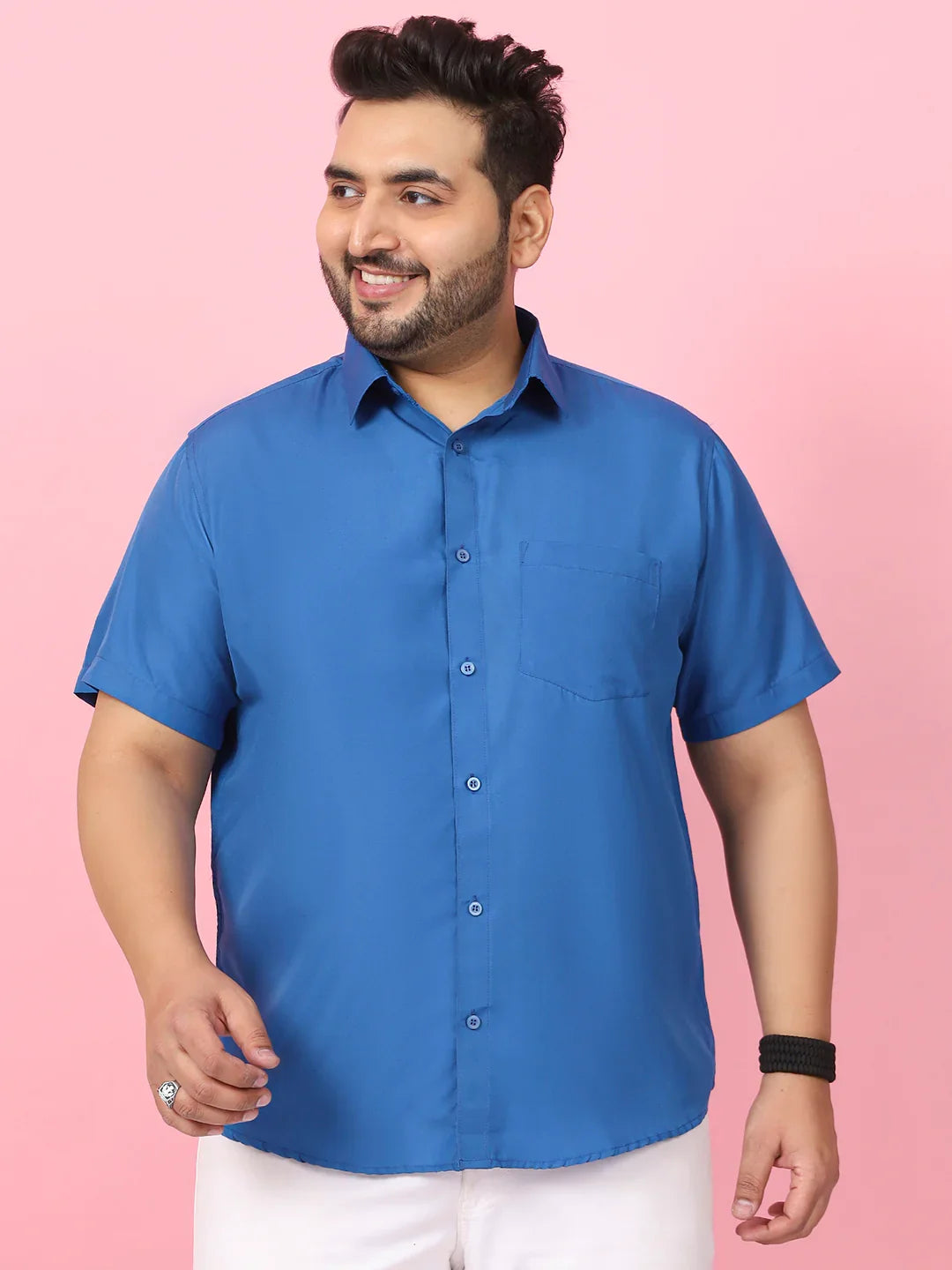 Men Plus Size Ethan-Teal Teal Solid Shirt - bigbanana
