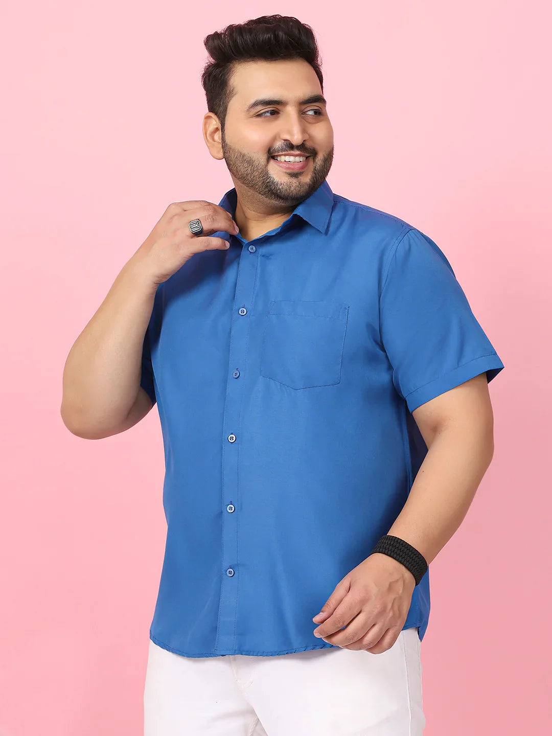 Men Plus Size Ethan-Teal Teal Solid Shirt - bigbanana