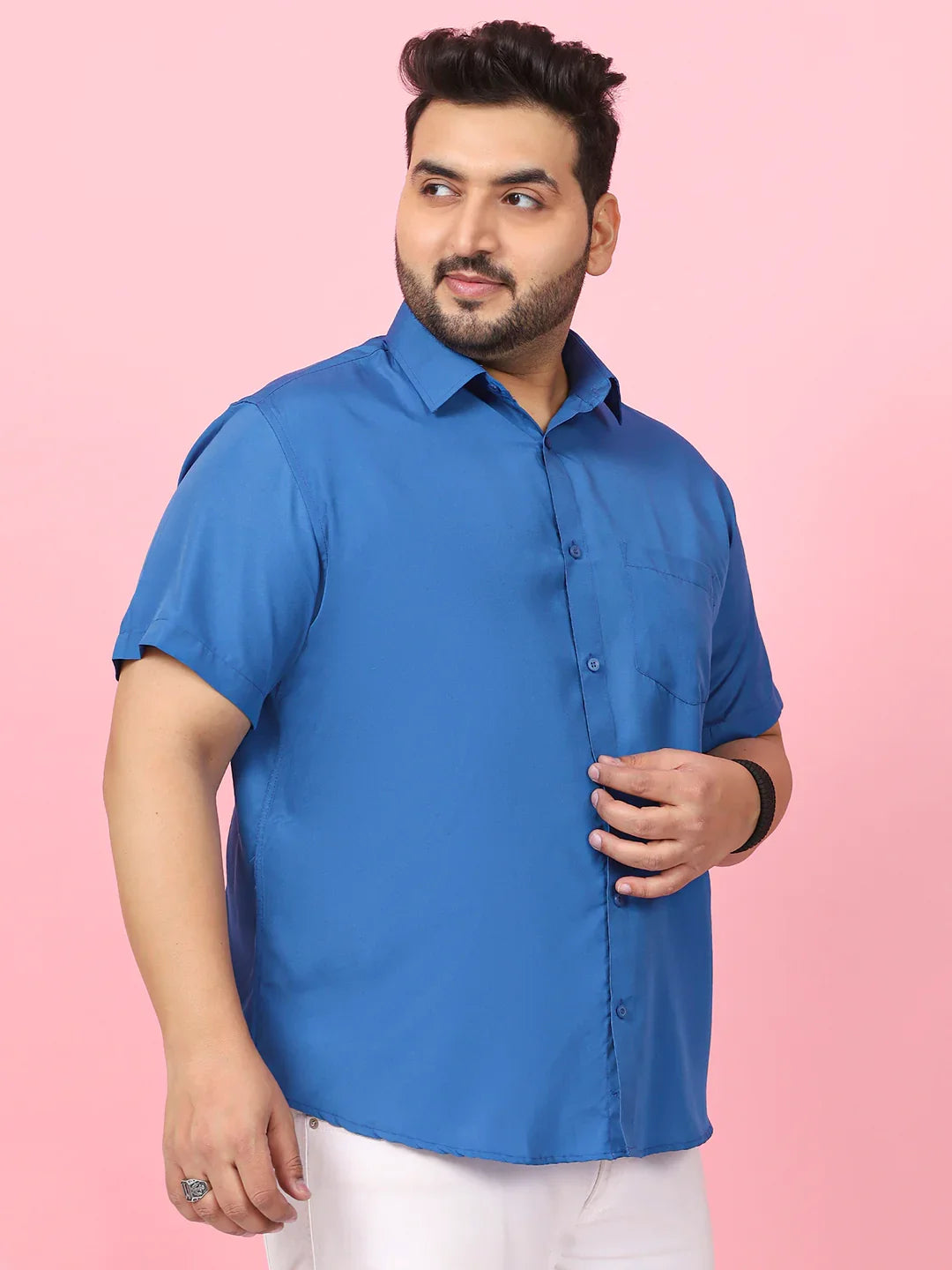 Men Plus Size Ethan-Teal Teal Solid Shirt - bigbanana