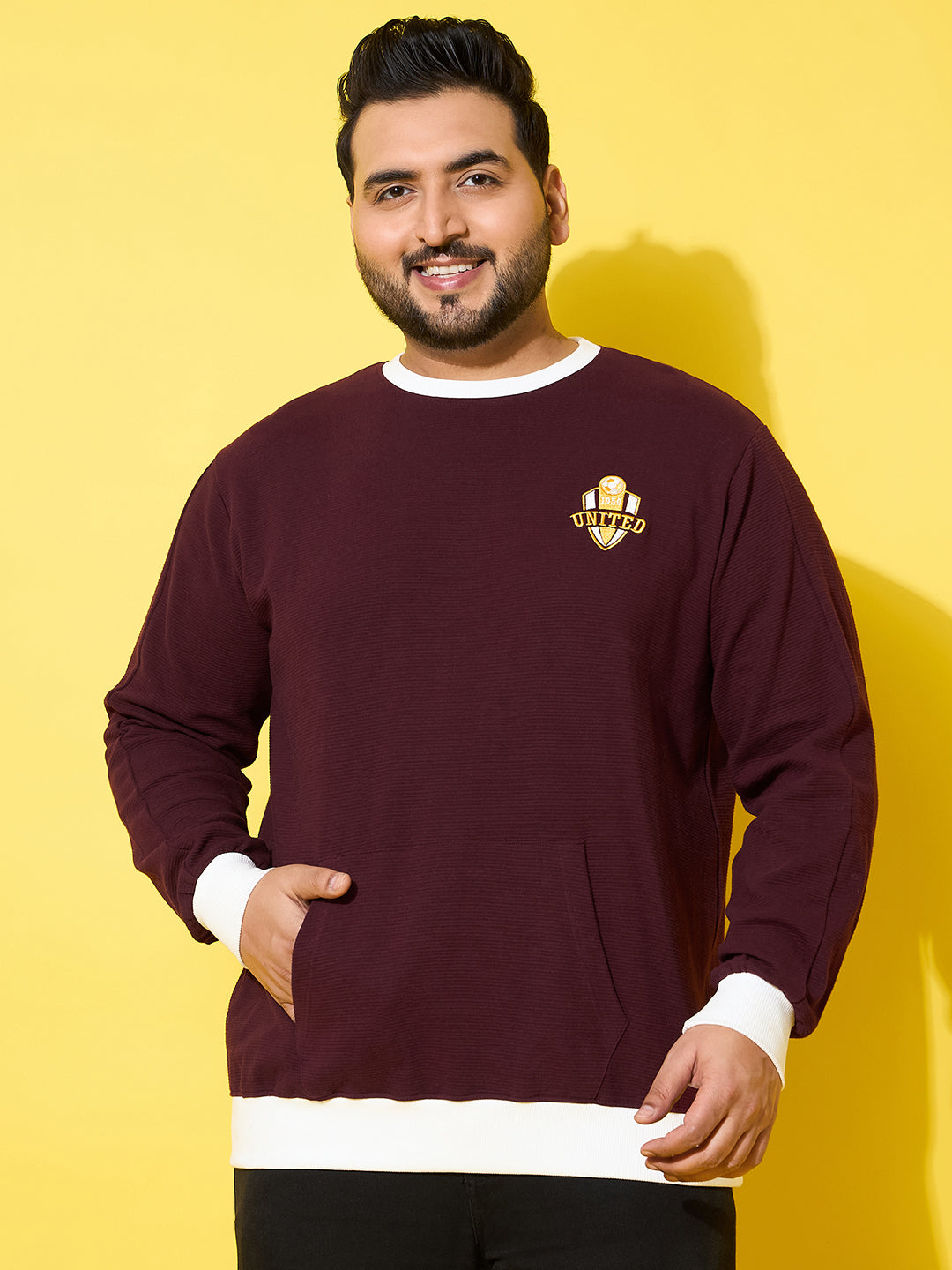 Men Plus Size Everfrost Maroon Solid Sweatshirt