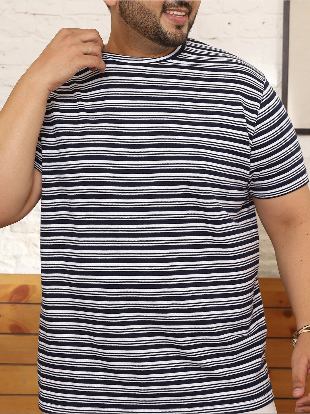 Men Plus Size Fadeon Striped Multicolored Round Neck Tshirt - bigbanana