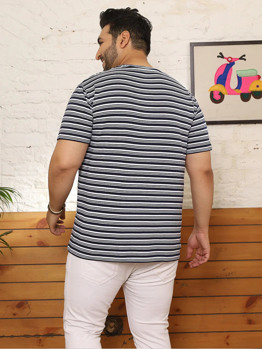 Men Plus Size Fadeon Striped Multicolored Round Neck Tshirt - bigbanana