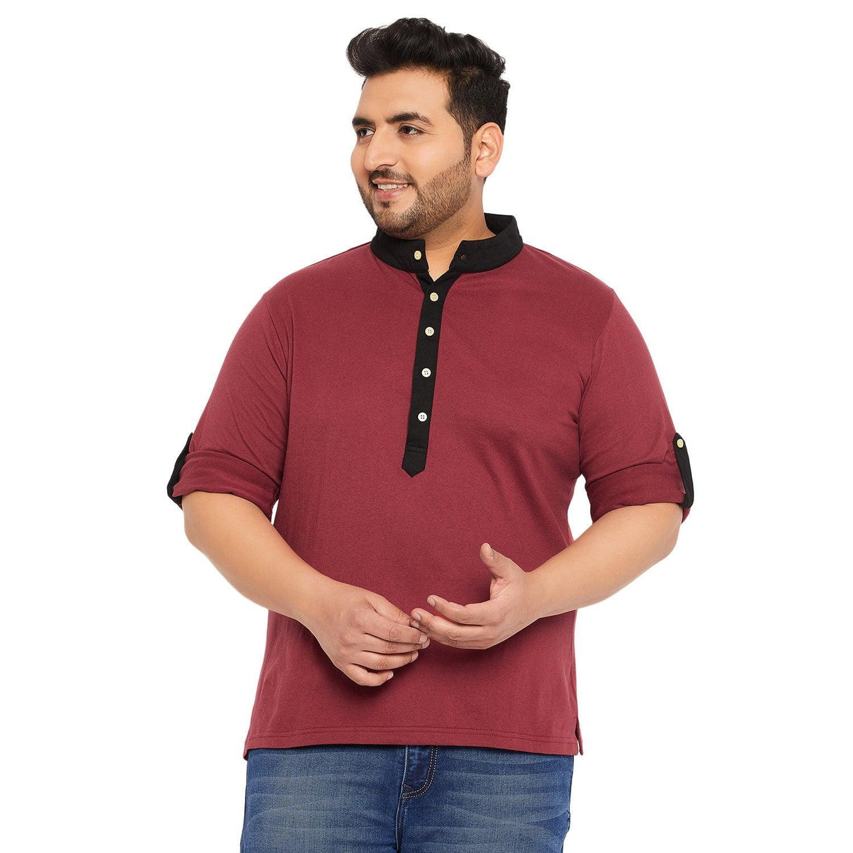 Men Plus Size Fantco-Maroon Solid Henley Tshirt - bigbanana