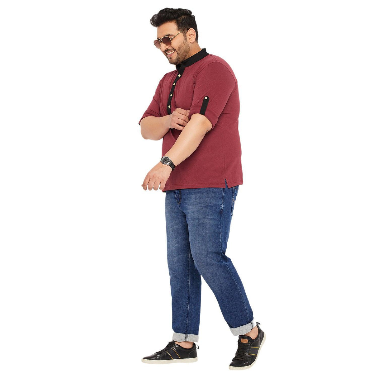 Men Plus Size Fantco-Maroon Solid Henley Tshirt - bigbanana