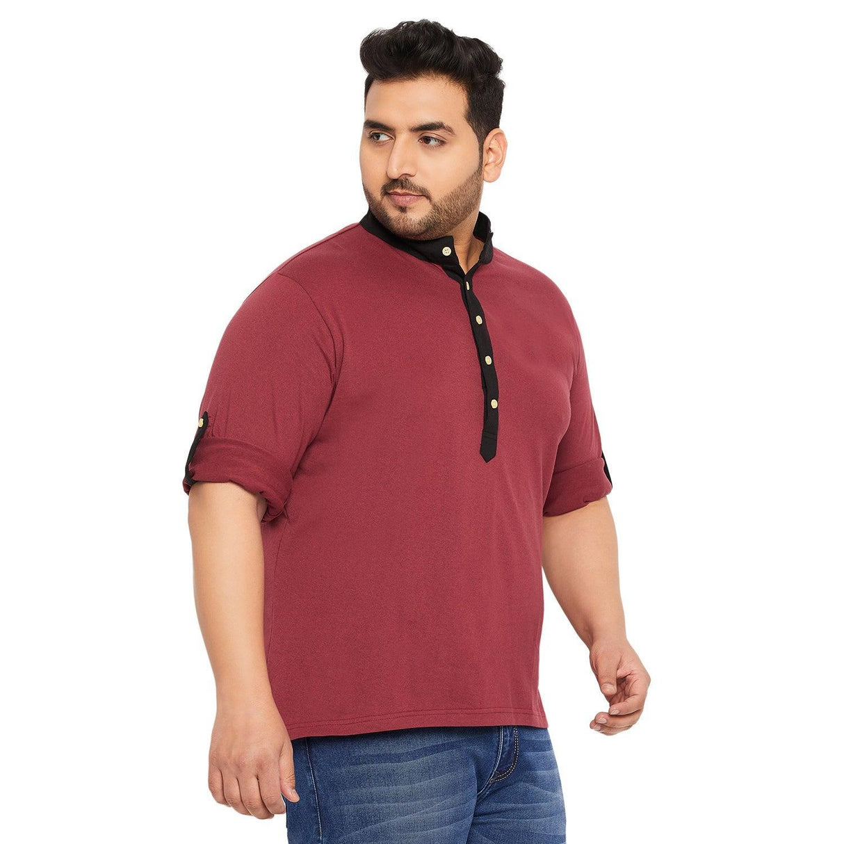 Men Plus Size Fantco-Maroon Solid Henley Tshirt - bigbanana