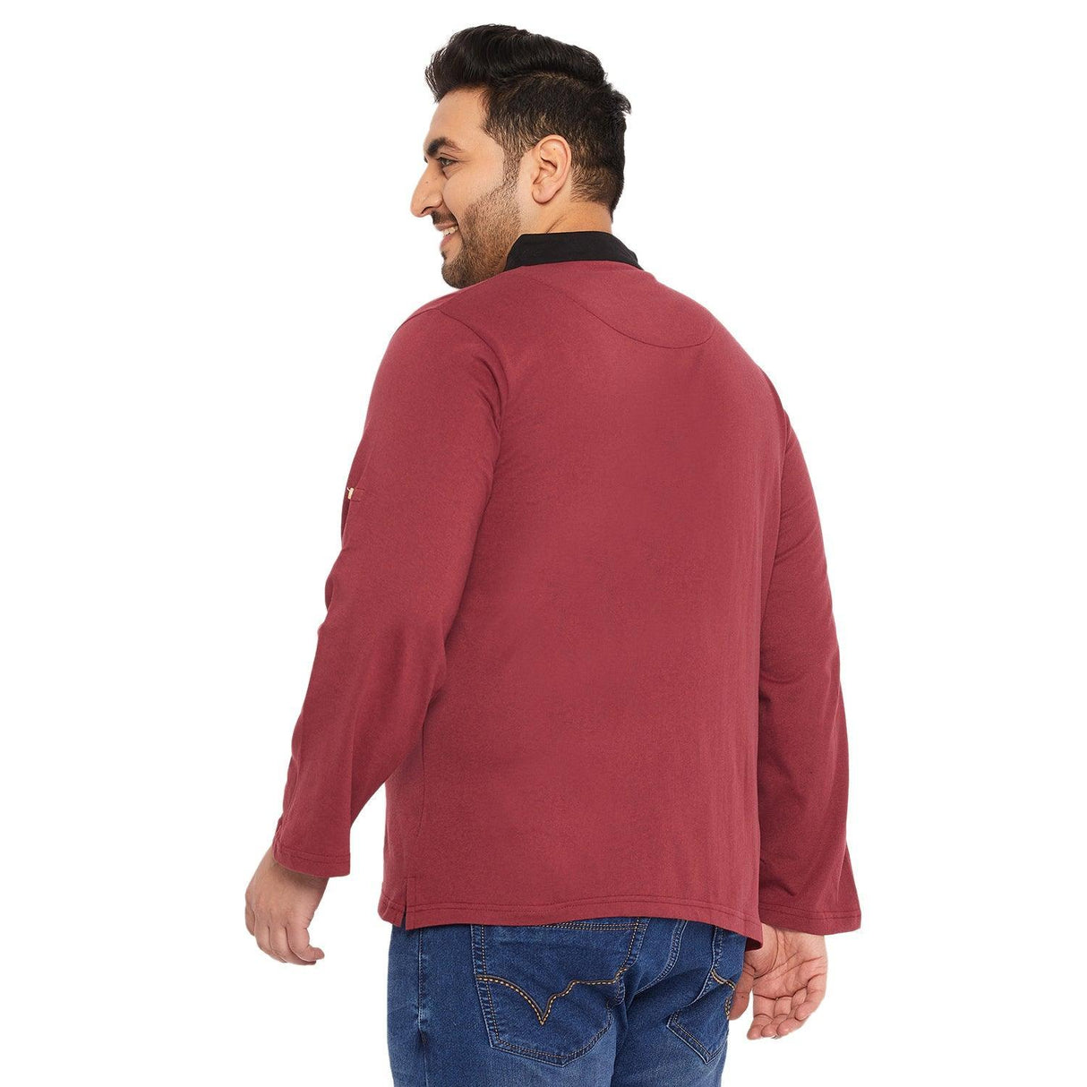 Men Plus Size Fantco-Maroon Solid Henley Tshirt - bigbanana