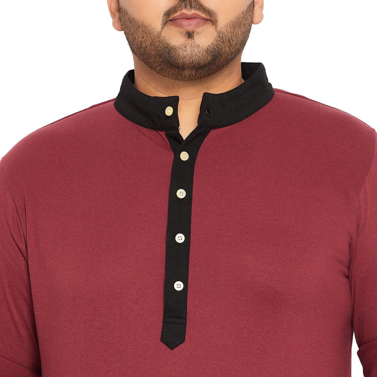 Men Plus Size Fantco-Maroon Solid Henley Tshirt - bigbanana